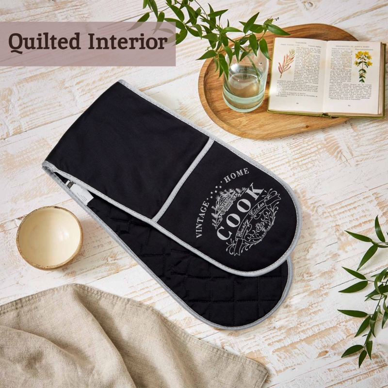 Orsina Vintage Home Double Oven Glove – Black Cotton Kitchen Mitts
