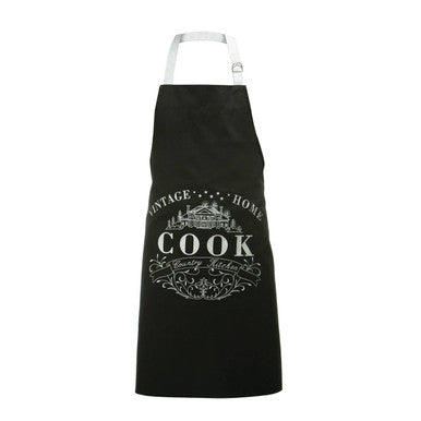 Orsina Vintage Home Black Cotton Kitchen Apron with Front Pockets