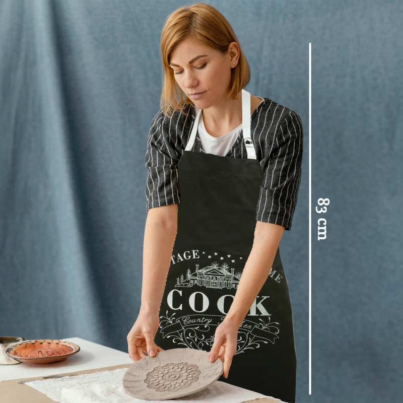 Orsina Vintage Home Black Cotton Kitchen Apron with Front Pockets