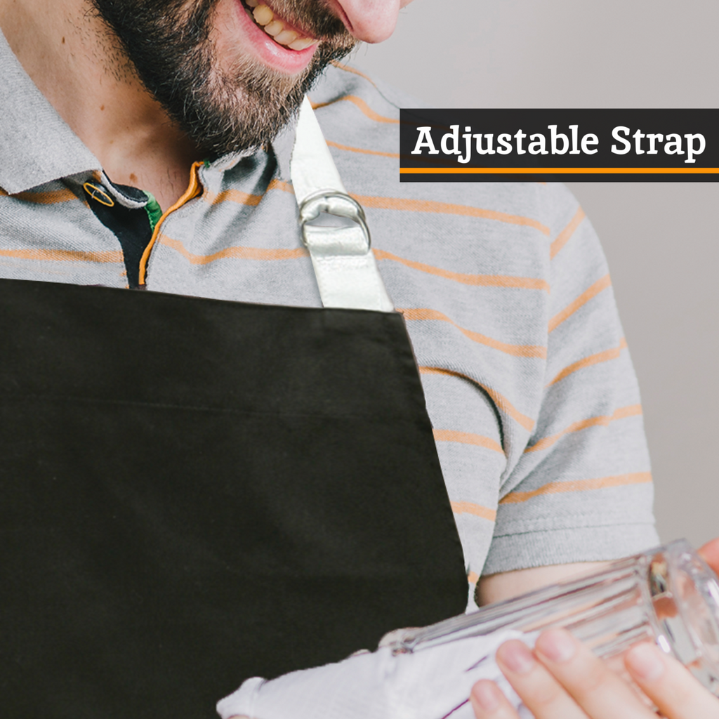 Orsina Vintage Home Black Cotton Kitchen Apron with Front Pockets