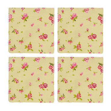 Orsina Rose Cottage Cotton Coasters – Set of 4 Floral Table Protectors