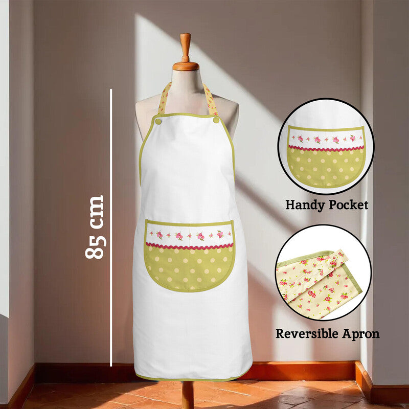 Orsina Rose Cottage Floral Kitchen Apron – Adjustable Mustard Reverse