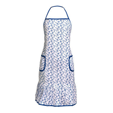 Orsina Blue Rose Floral Cotton Kitchen Apron with Adjustable Strap