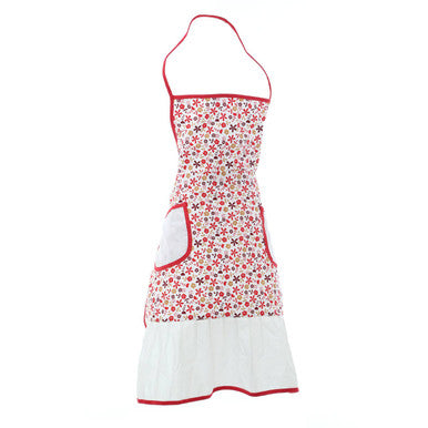 Orsina Red Daisy Floral Apron – Adjustable Cotton Kitchen Apron with Pockets