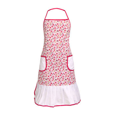 Orsina Red Daisy Floral Apron – Adjustable Cotton Kitchen Apron with Pockets