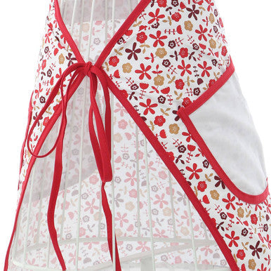 Orsina Red Daisy Floral Apron – Adjustable Cotton Kitchen Apron with Pockets