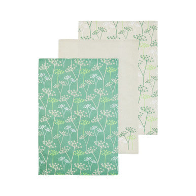 Orsina Cow Parsley Cotton Tea Towels – Set of 3 Green & Natural