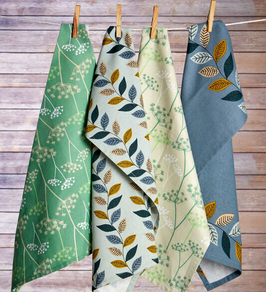 Orsina Cow Parsley Cotton Tea Towels – Set of 3 Green & Natural