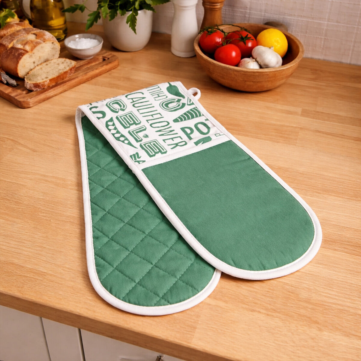 Orsina Porter Green Double Oven Glove | 100% Cotton Heat Protection