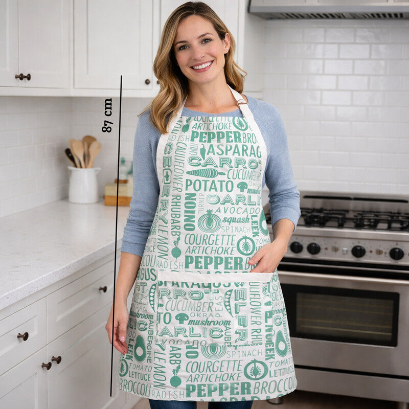 Orsina Porter Green Kitchen Apron – 100% Cotton Vegetable Print