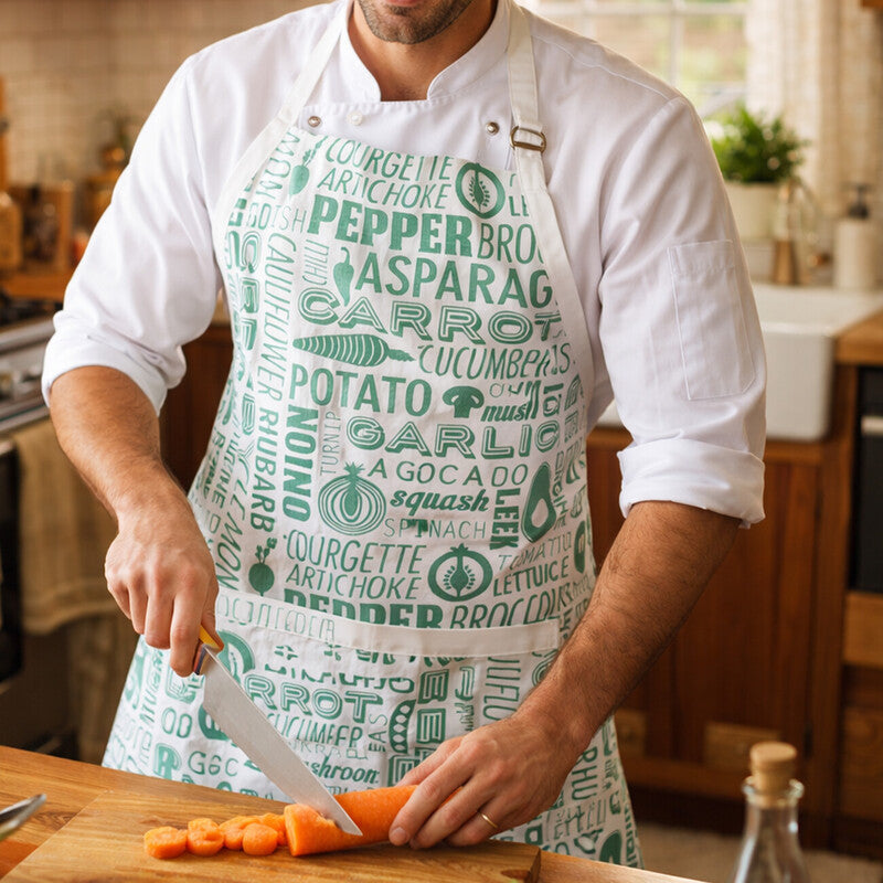 Orsina Porter Green Kitchen Apron – 100% Cotton Vegetable Print