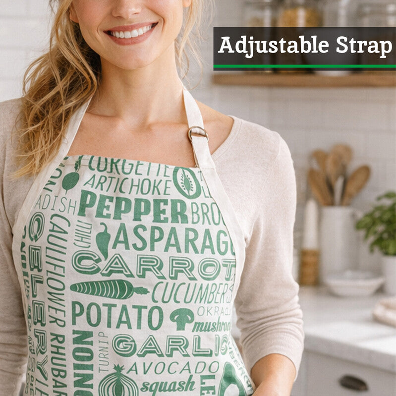 Orsina Porter Green Kitchen Apron – 100% Cotton Vegetable Print