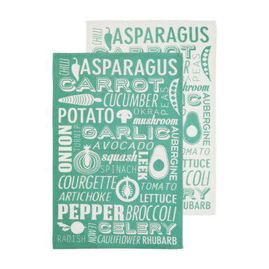 Orsina 100% Cotton Tea Towels – Set of 3 Green Vegetable Print