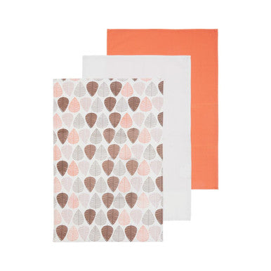 Orsina Orange Leaf Cotton Tea Towels – Set of 3 Absorbent Dish Cloths