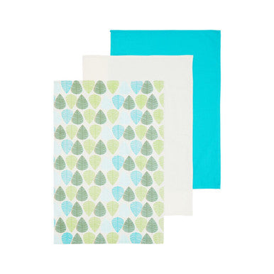 Orsina Green Leaf Tea Towels – Set of 3 Absorbent 100% Cotton Kitchen Linens