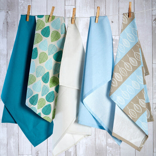 Orsina Green Leaf Tea Towels – Set of 3 Absorbent 100% Cotton Kitchen Linens