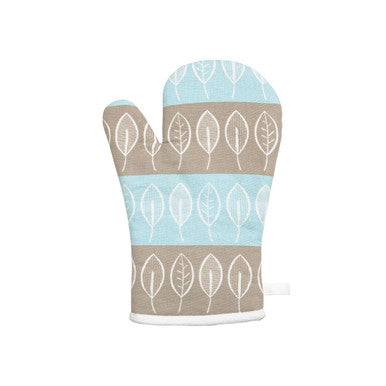 Orsina Beech Single Oven Glove – Sky Blue Cotton Leaf Print Mitt
