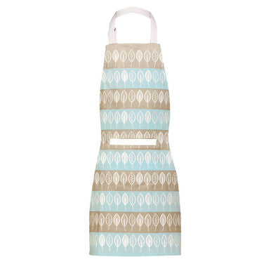Orsina Beech Cotton Kitchen Apron – Sky Blue Leaf Print with Pocket
