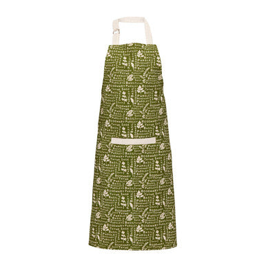 Orsina Kendal Green Cotton Kitchen Apron with White Herb Print