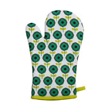 Orsina Ella Green Floral Single Oven Glove – 100% Cotton Heat Mitt