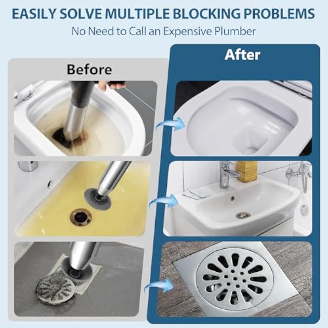 inShareplus High Pressure Toilet Plunger | Stainless Steel Drain Unblocker