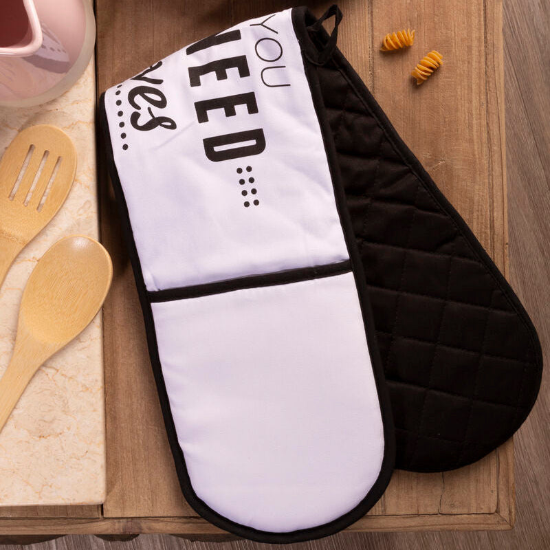 Orsina Double Oven Glove – 100% Cotton Black and White Kitchen Mitt