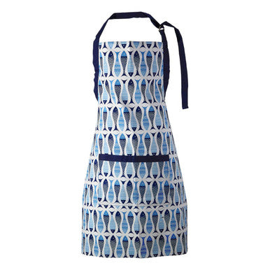Orsina Pisces Kitchen Apron – Blue Cotton Geometric Fish Print