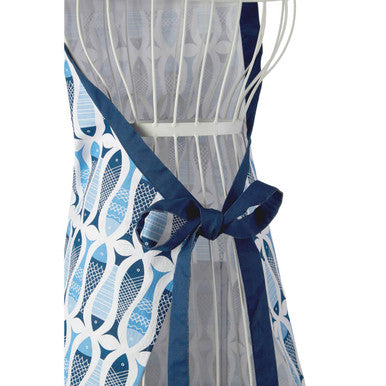 Orsina Pisces Kitchen Apron – Blue Cotton Geometric Fish Print