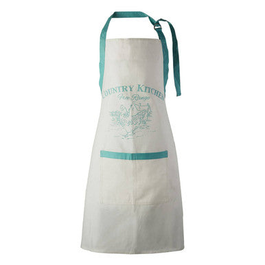 Orsina Country Kitchen Apron – White Cotton with Teal Front Pockets