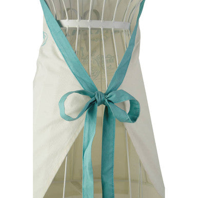 Orsina Country Kitchen Apron – White Cotton with Teal Front Pockets