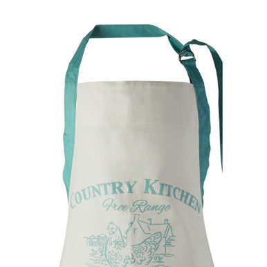 Orsina Country Kitchen Apron – White Cotton with Teal Front Pockets