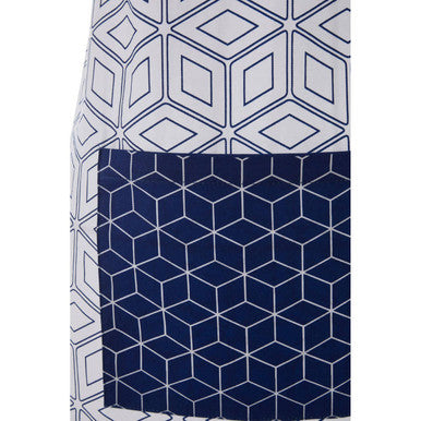 Orsina Modern Retro Cotton Kitchen Apron – Blue Geometric Pattern