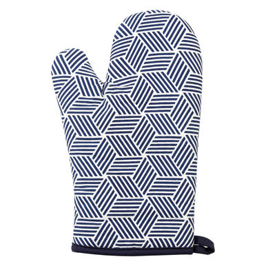 Orsina Single Oven Glove – Modern Retro Quilted Cotton Mitt, White/Blue