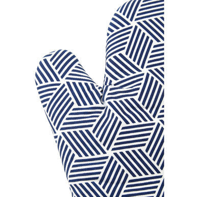 Orsina Single Oven Glove – Modern Retro Quilted Cotton Mitt, White/Blue