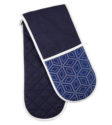 Orsina Double Oven Glove – Retro Blue and White Cube Pattern