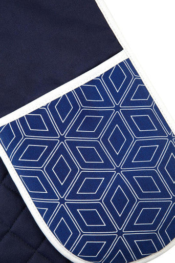 Orsina Double Oven Glove – Retro Blue and White Cube Pattern