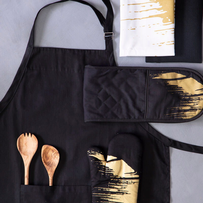 Orsina Modern Retro Black Cotton Chef Apron with Adjustable Neck Strap
