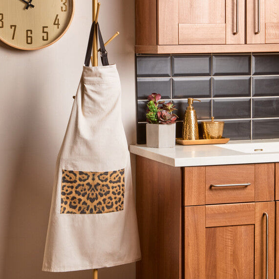 Orsina Leopard Print Cotton Apron – Adjustable Kitchen Chef Apron