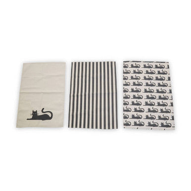 Orsina Black Cat Tea Towels – Set of 3 Absorbent Low Lint Kitchen Linens