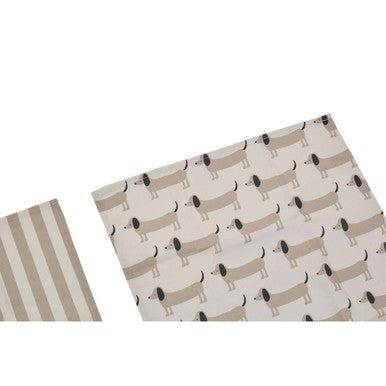 Orsina Sausage Dog Tea Towels – Set of 3 Absorbent Beige Cotton Towels