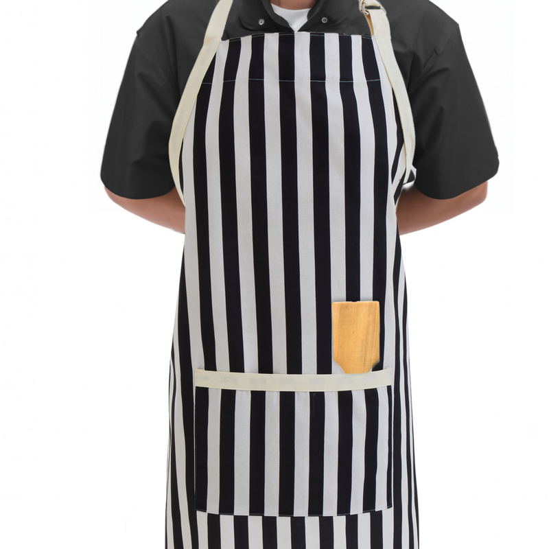 Orsina Stripe Apron – Adjustable Cotton Kitchen Apron in Black and White