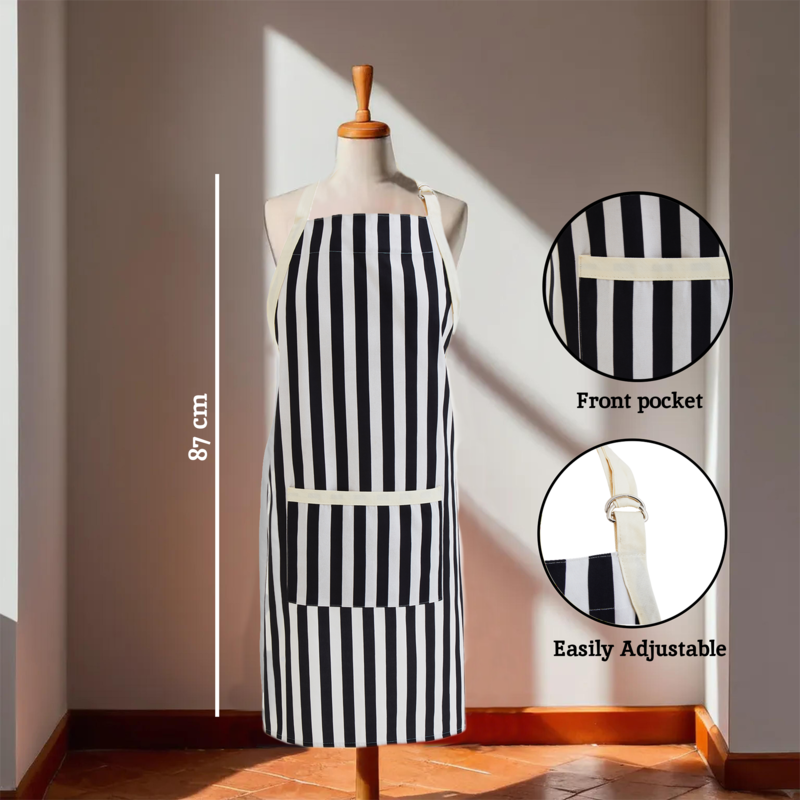 Orsina Stripe Apron – Adjustable Cotton Kitchen Apron in Black and White