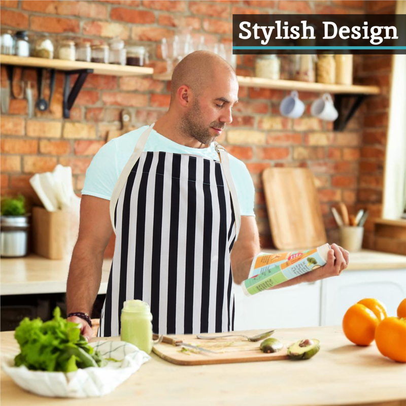 Orsina Stripe Apron – Adjustable Cotton Kitchen Apron in Black and White