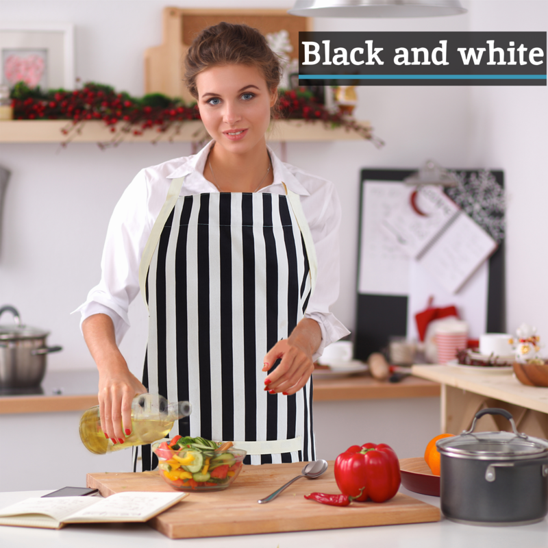 Orsina Stripe Apron – Adjustable Cotton Kitchen Apron in Black and White