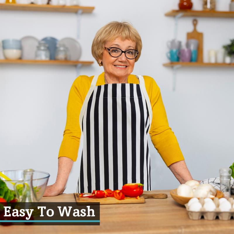 Orsina Stripe Apron – Adjustable Cotton Kitchen Apron in Black and White