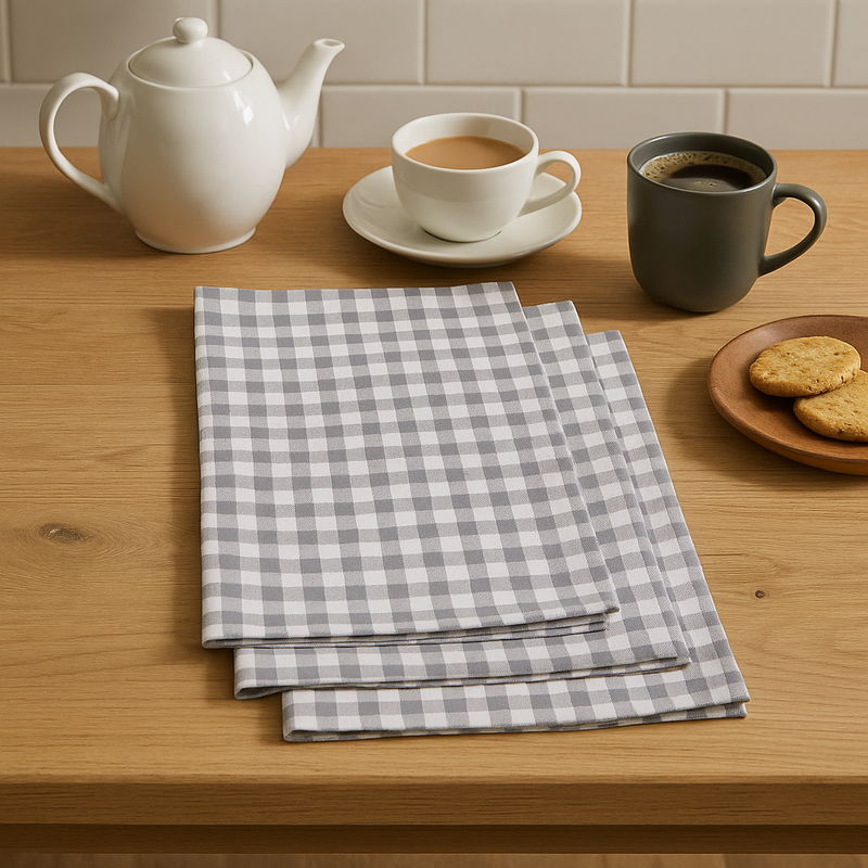 Orsina Doro Cotton Tea Towels – Set of 3 Grey and White Checkered
