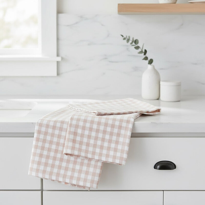 Orsina Amber and White Tea Towels – Set of 3 Absorbent Kitchen Linens