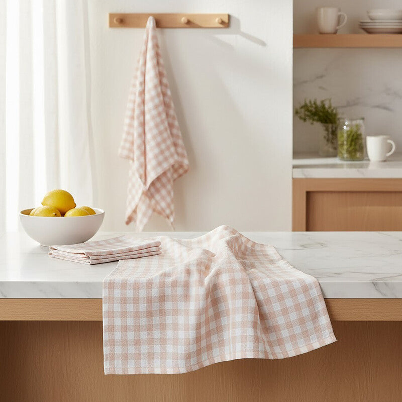 Orsina Amber and White Tea Towels – Set of 3 Absorbent Kitchen Linens