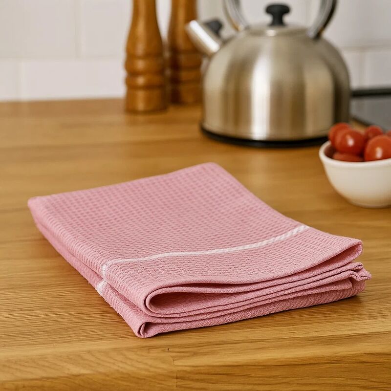 Orsina Doro Waffle Tea Towels – Set of 3 Pink and White Kitchen Towels