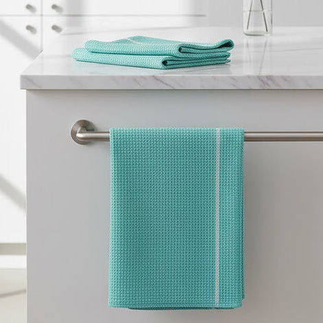 Orsina Doro Waffle Tea Towels – Set of 3 Green and White Kitchen Towels